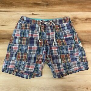 J. Crew Plaid Patchwork Swim Trunks Mens 32 Drawstring Waist Size 32